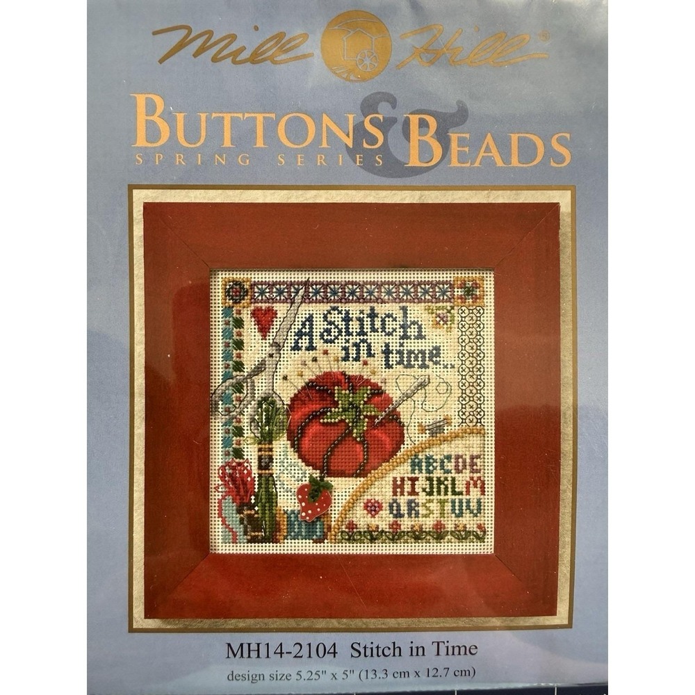 Mill Hill Buttons & Beads Spring Series Kit Stitch In Time w Ceramic Button